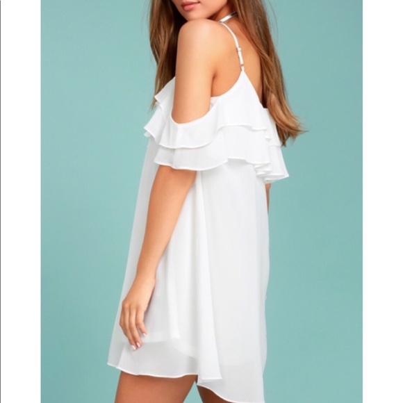 Lulu's White Off the Shoulder Ruffle Mini Dress - Picture 4 of 8